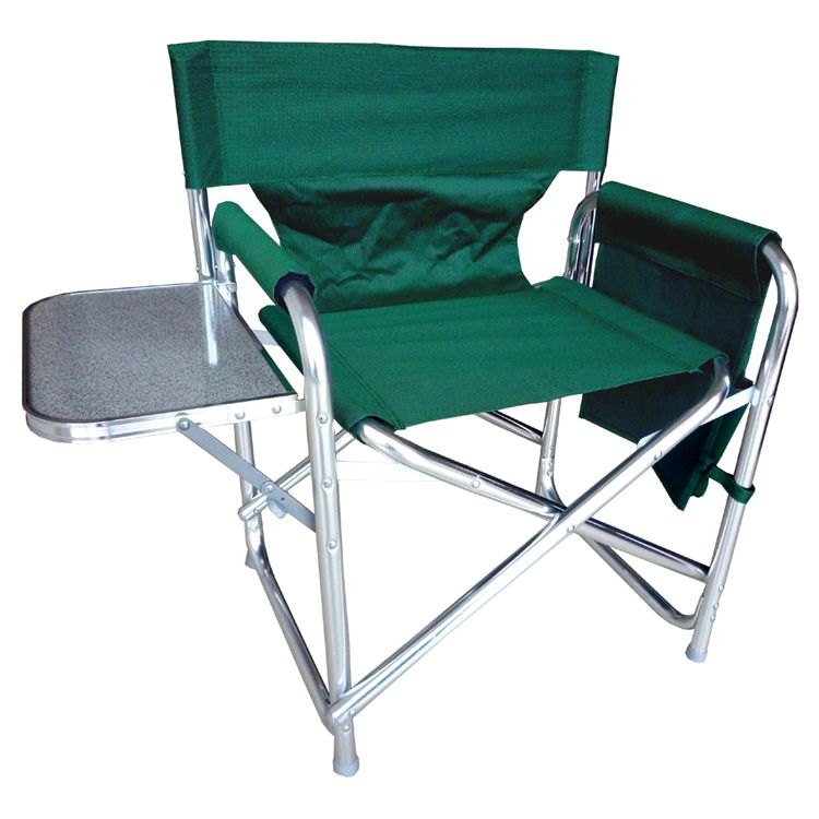 Strong Sturdy Portable Travel Camping Folding Directors Chair with Pockets and Table - Green